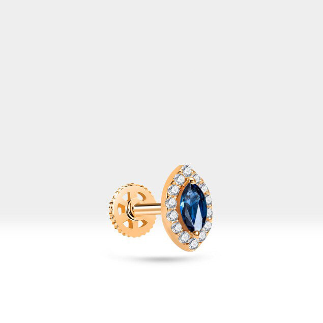 Cartilage Stud Sapphire Piercing,Marquise Sapphire Single Daith Stud Earring