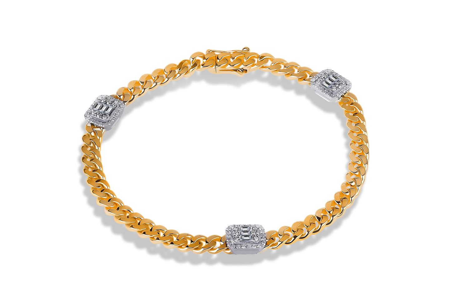 Miami Cuban Baguette Diamond Solid Gold Charm Bracelets