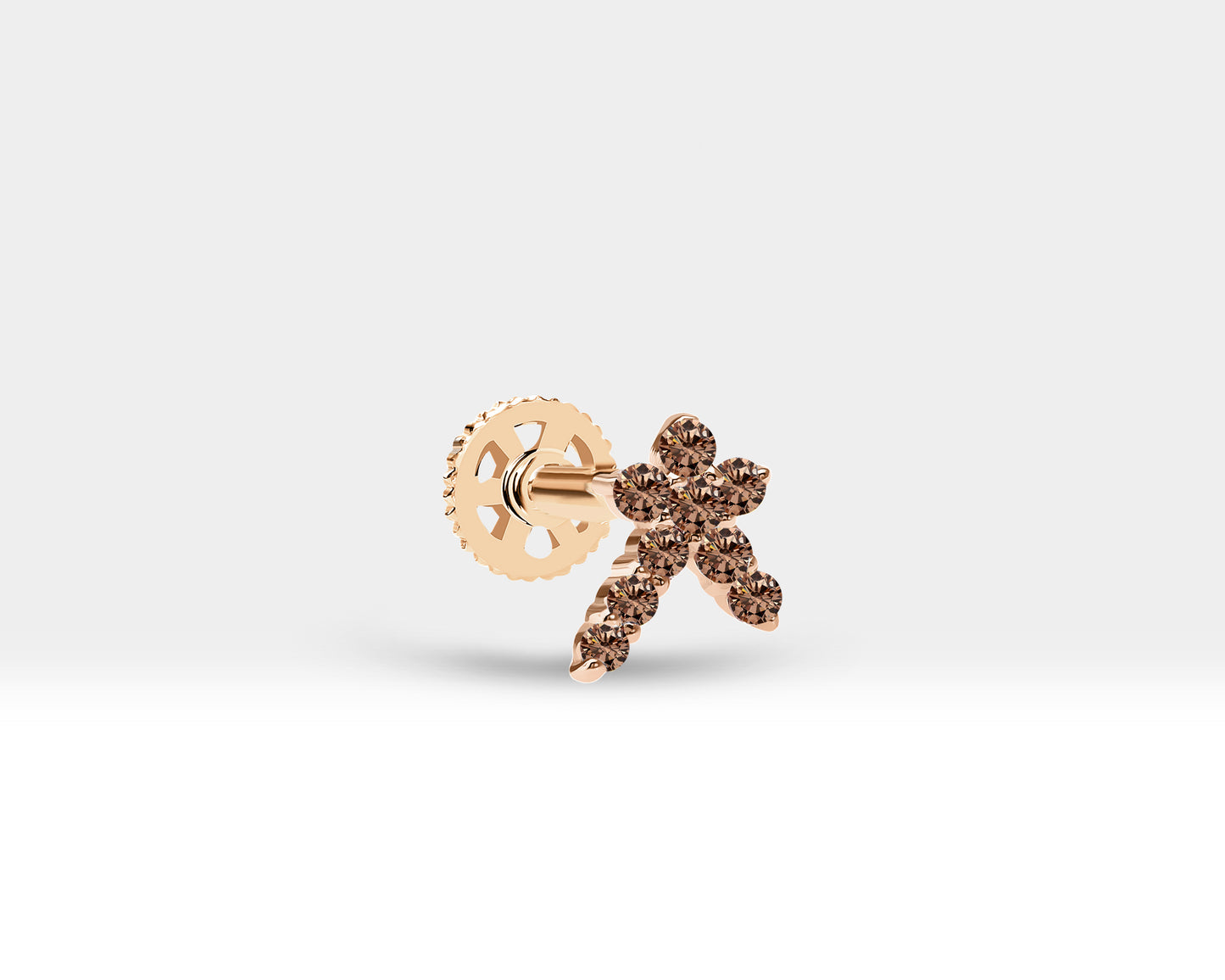 Starburst Piercing with Brown Diamond Cartilage Tragus Piercing in 14K Solid Gold Celestial Earrings