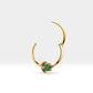 Cartilage Hoop,Round Cut Green Garnet Leafy Design Clicker,14K Yellow Solid Gold