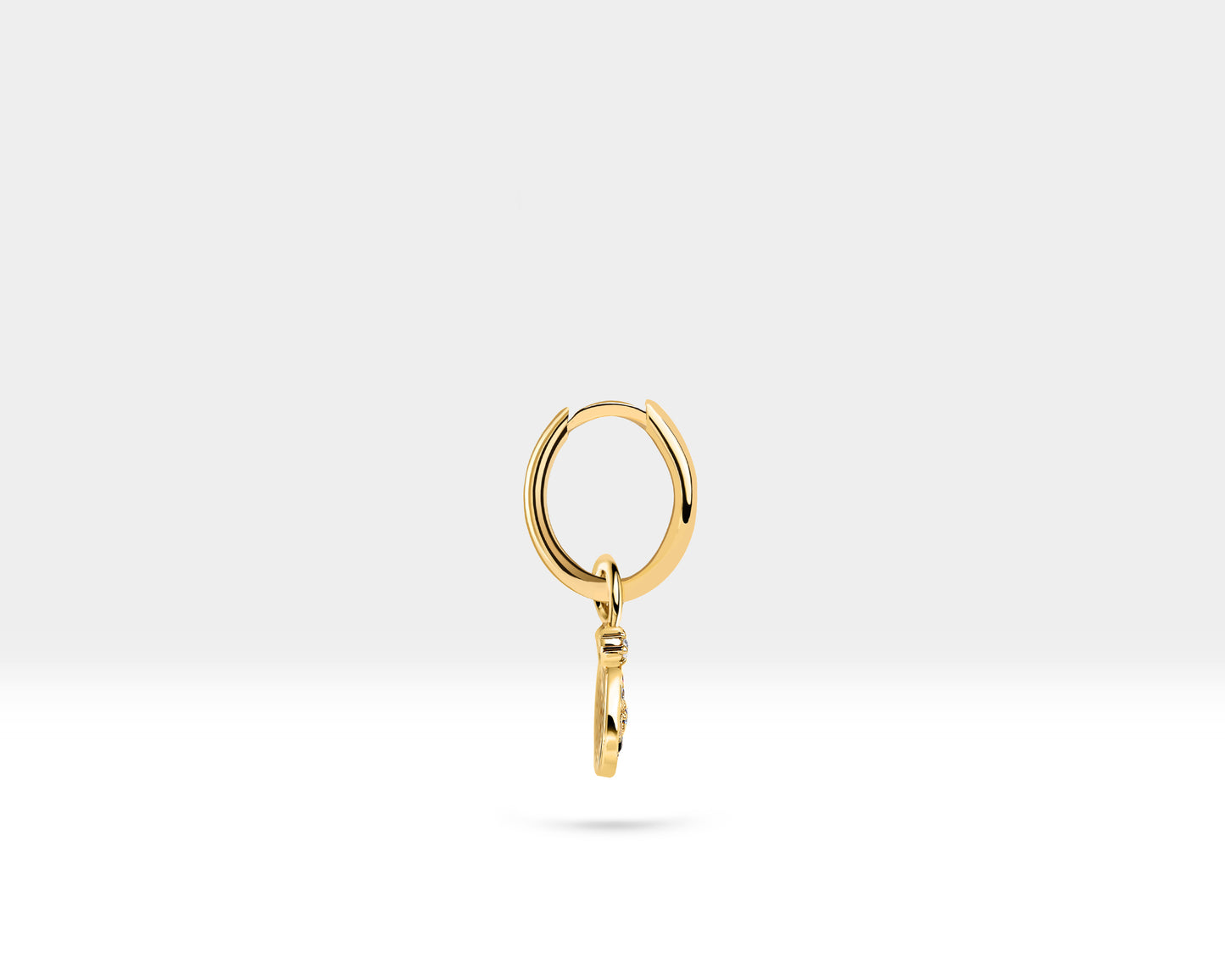 Hoop Earring,14K Yellow Solid Gold,Evil Eye Design Diamond& Mix Sapphire Earring