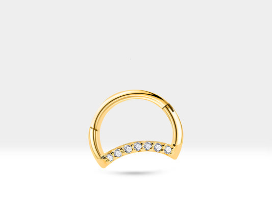 14K Solid Yellow Gold Moon Design Hoop Clicker Piercing,Diamond Tragus,16G(1.2)