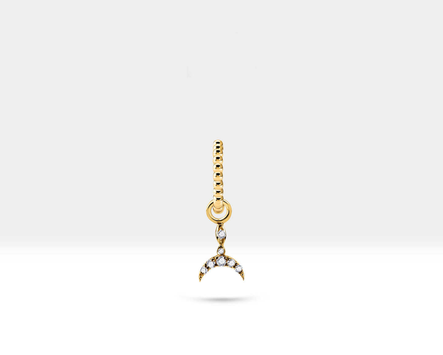 Dangle Hoop Earrings,14K Yellow Solid Gold Moon Design Diamond Earring