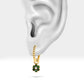 Dainty Flower Shaped Charm Hoop Earrings,Diamond&Green Garnet Flower Dangle,14K