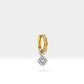 Dainty Floral Shaped Charm Hoop Earrings,Diamond  Dangle,14K Yellow Solid Gold