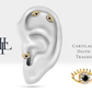 Evil Eye Cartilage Tragus Piercing with Black Diamond Flat Back Piercing in 14K Solid Gold Single Piercing 16G
