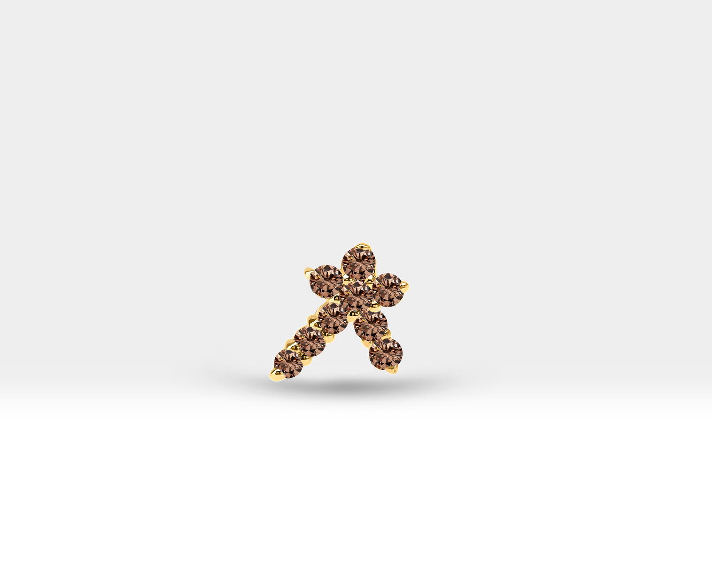 Starburst Piercing with Brown Diamond Cartilage Tragus Piercing in 14K Solid Gold Celestial Earrings