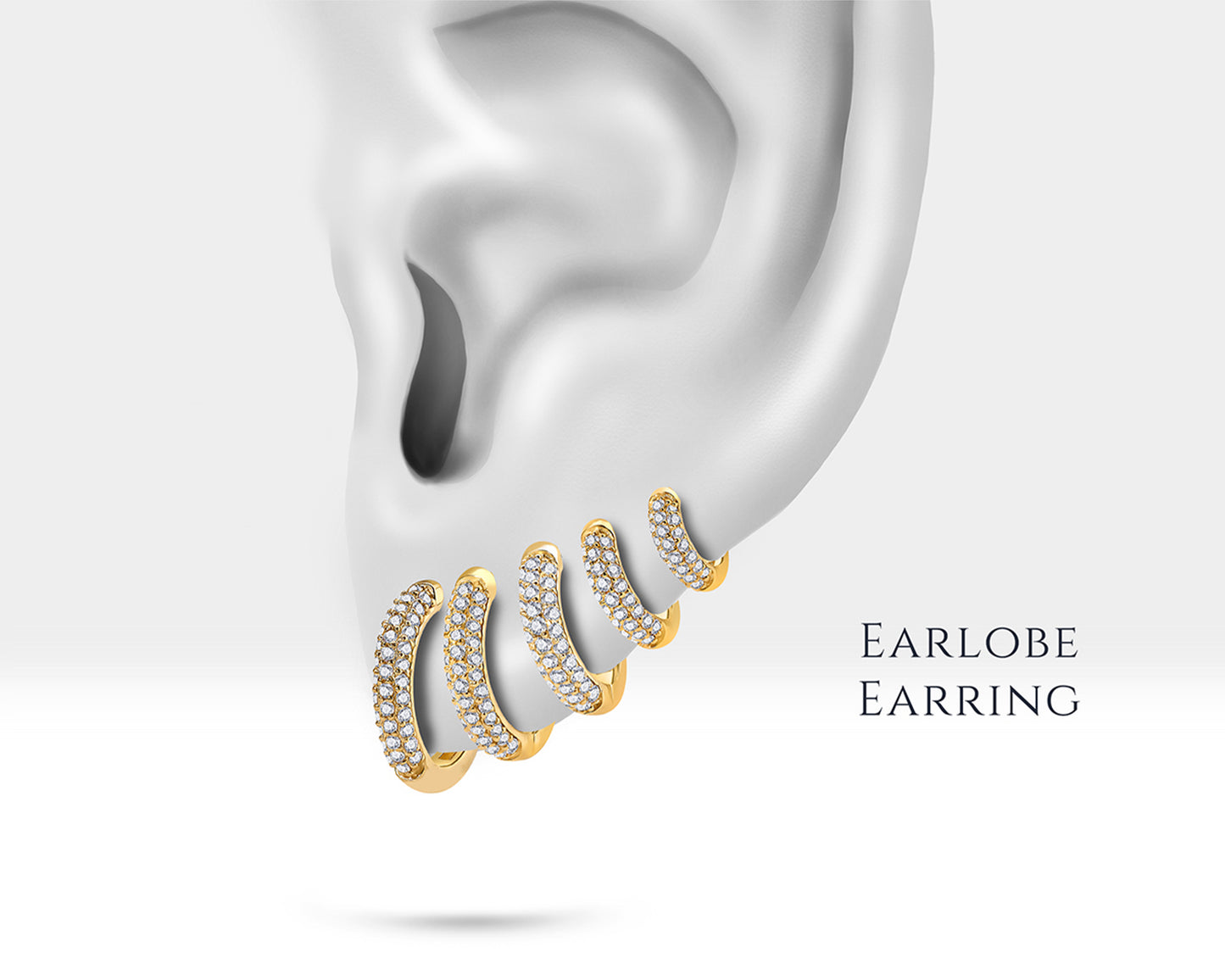 Diamond Hoop Earring in 14k Solid Gold, Large-Medium-Small Diamond Huggie Earring, Earlobe Hoop Earring,Micro-Pave Setting Diamond Earring