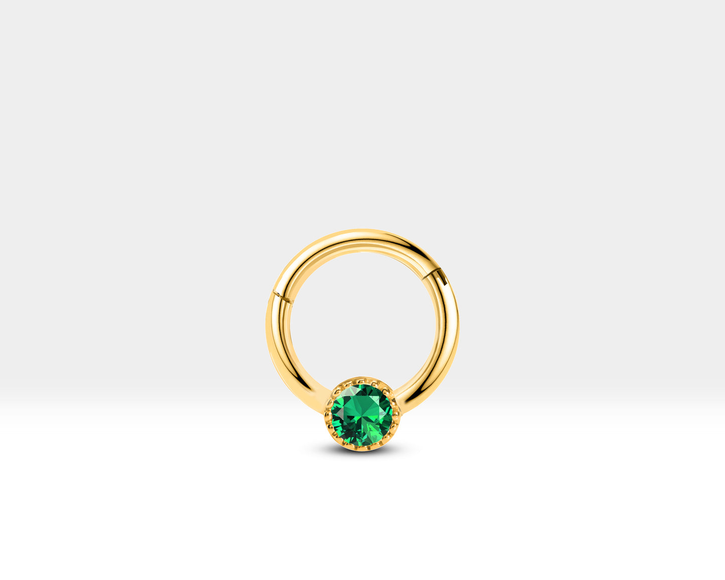 Helix Hoop Clicker Piercing with Green Garnet Hoops in 14K Solid Gold Cartilage Hoops | 10 mm Outer