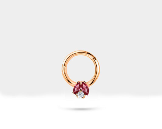 Cartilage Hoop Piercing Marquise Round Cut Ruby Diamond Single Earring 14K Gold,16G