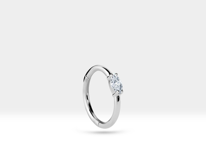 Cartilage Hoop with Marquise Cut Diamond Clicker in 14K Yellow-White-Rose Solid Gold 16G, 12 mm