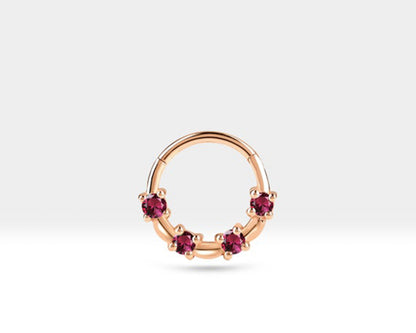 Cartilage Hoop Four Ruby Clicker Piercing Single Earring 14K Gold,18G(1.00mm)
