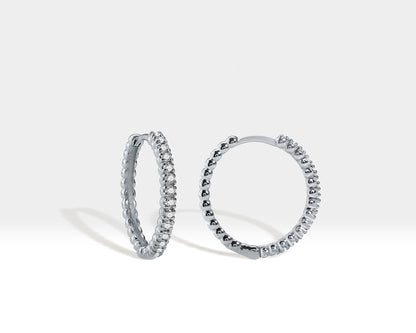 Diamond Hoop Beads Shank Earrings / 14k Solid Gold Large Medium Small Diamond Huggies Earrings / Diamond Hoop Earrings