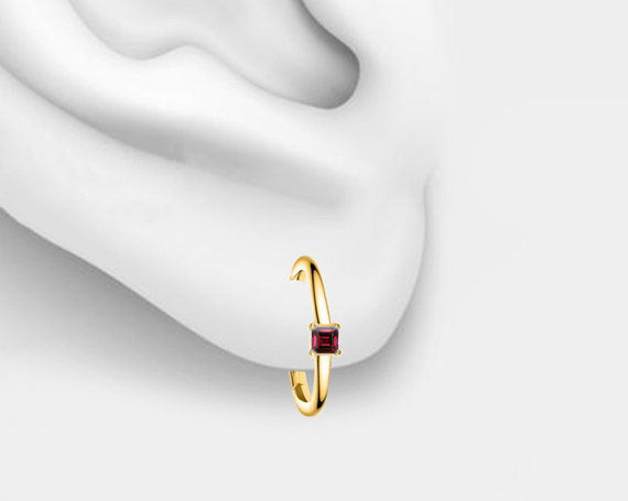 Cartilage Hoop Princess Cut Ruby Clicker in 14K White-Yellow-Rose Solid Gold 18G 12 mm Clicker / LE00020R