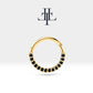 Cartilage Hoop Sequencing Design Black Sapphire Clicker Piercing 14K Yellow White Rose Solid Gold 16G(1.2mm) 10-12mm Outer | LC00002BS