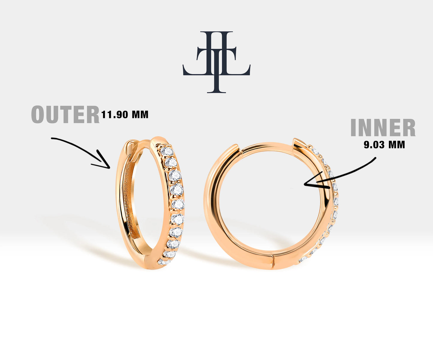 Hoop Earring with Diamond in 14k Solid Gold Large-Medium-Small Diamond Huggies Earrings Earlobe Hoop Earring | LE00037D