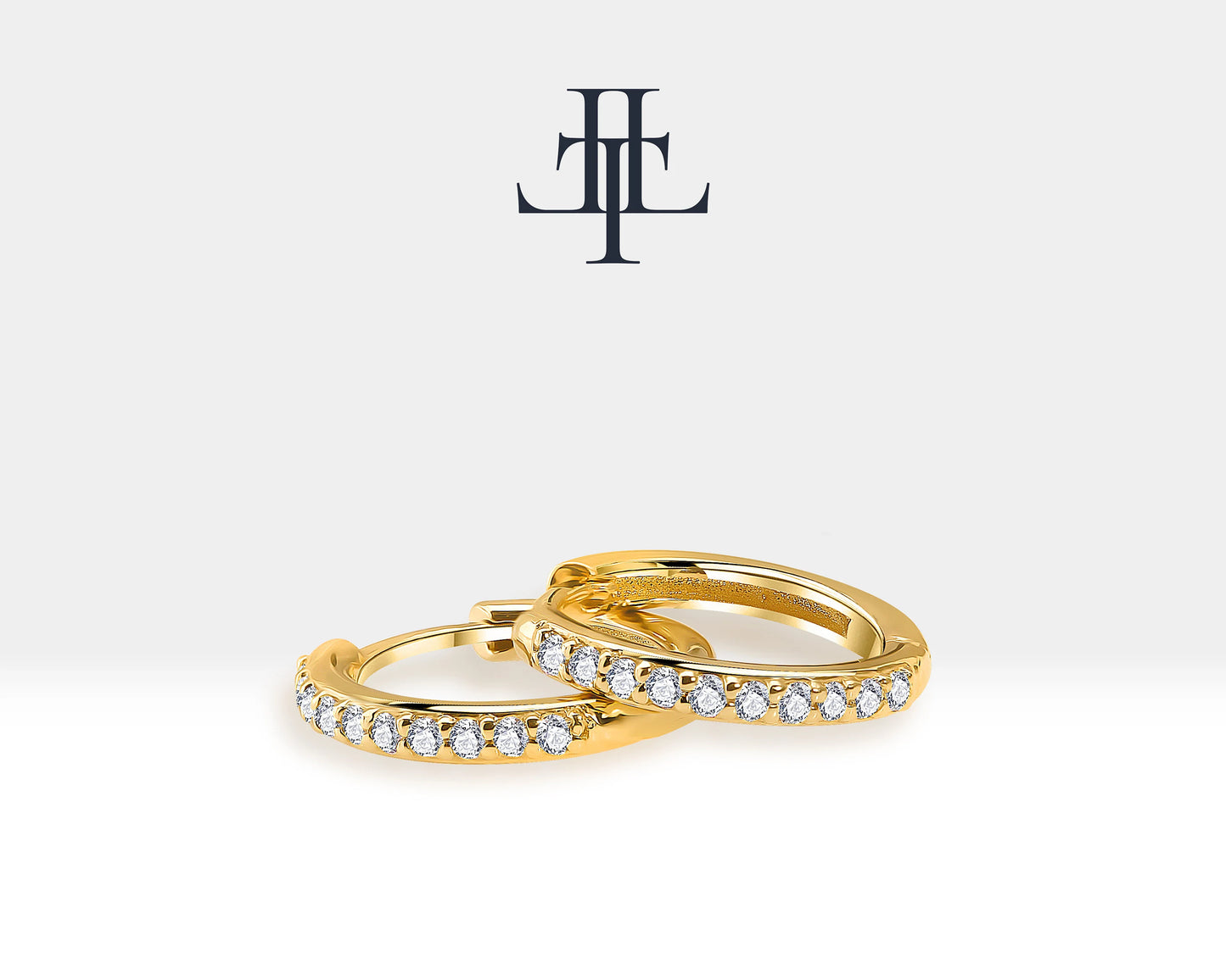 Hoop Earring with Diamond in 14k Solid Gold Large-Medium-Small Diamond Huggies Earrings Earlobe Hoop Earring | LE00037D