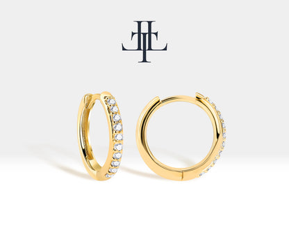 Hoop Earring with Diamond in 14k Solid Gold Large-Medium-Small Diamond Huggies Earrings Earlobe Hoop Earring | LE00037D