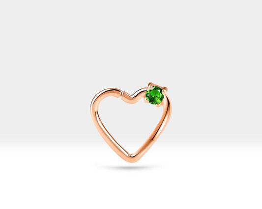 Cartilage Hoop,Round Cut Green Garnet Leafy Design Clicker,14K