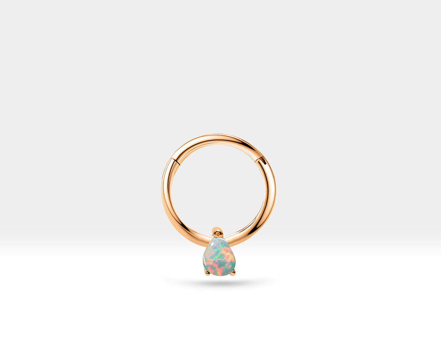 Cartilage Hoop with Drop Cut Opal Piercing in 14K Yellow-White-Rose Solid Gold Helix 12mm