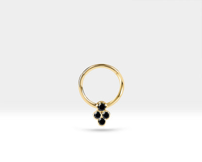 Cartilage Hoop Grapevine Shape Black Diamond Clicker Piercing,Single Earring,14K Yellow Solid Gold,18G(1.00)