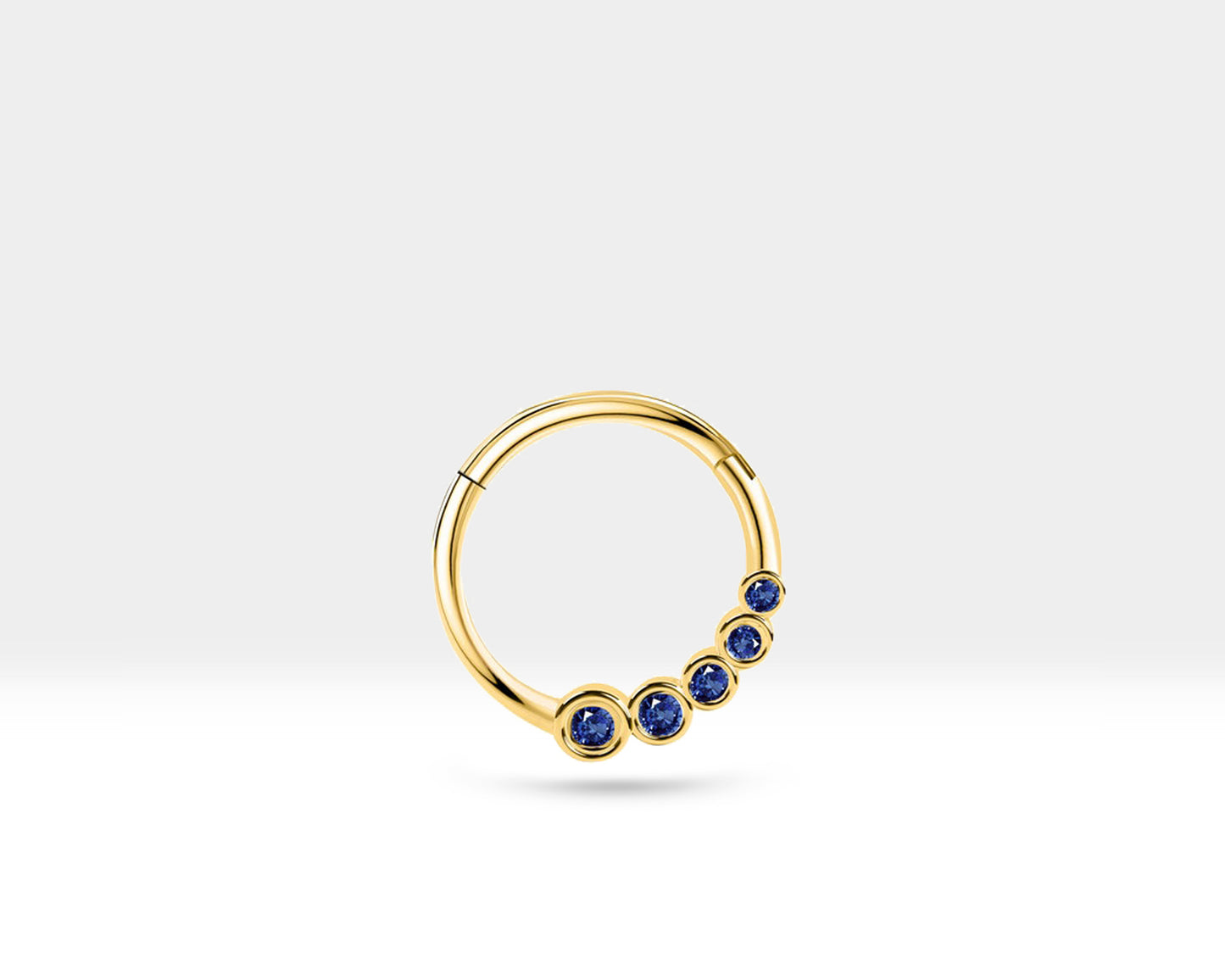 Cartilage Hoop , Round Cut Sapphire Graduating Clicker , Single Earing , 14K Solid Gold