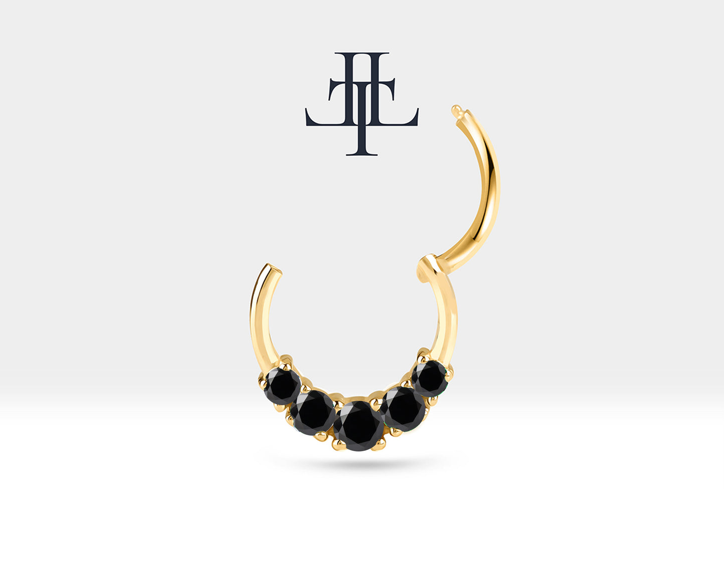 Cartilage Hoop with Five Round Cut Black Diamond Clicker Minimalist Hoops in 14K White-Yellow-Rose Solid Gold,16G
