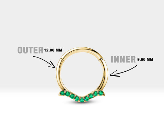 Cartilage Hoop Clicker with Green Garnet Dove Shaped Single Piercing in 14K Solid Gold 16G(1.2 mm)
