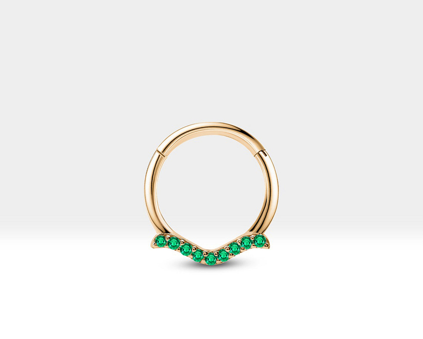 Cartilage Hoop Clicker with Green Garnet Dove Shaped Single Piercing in 14K Solid Gold 16G(1.2 mm)
