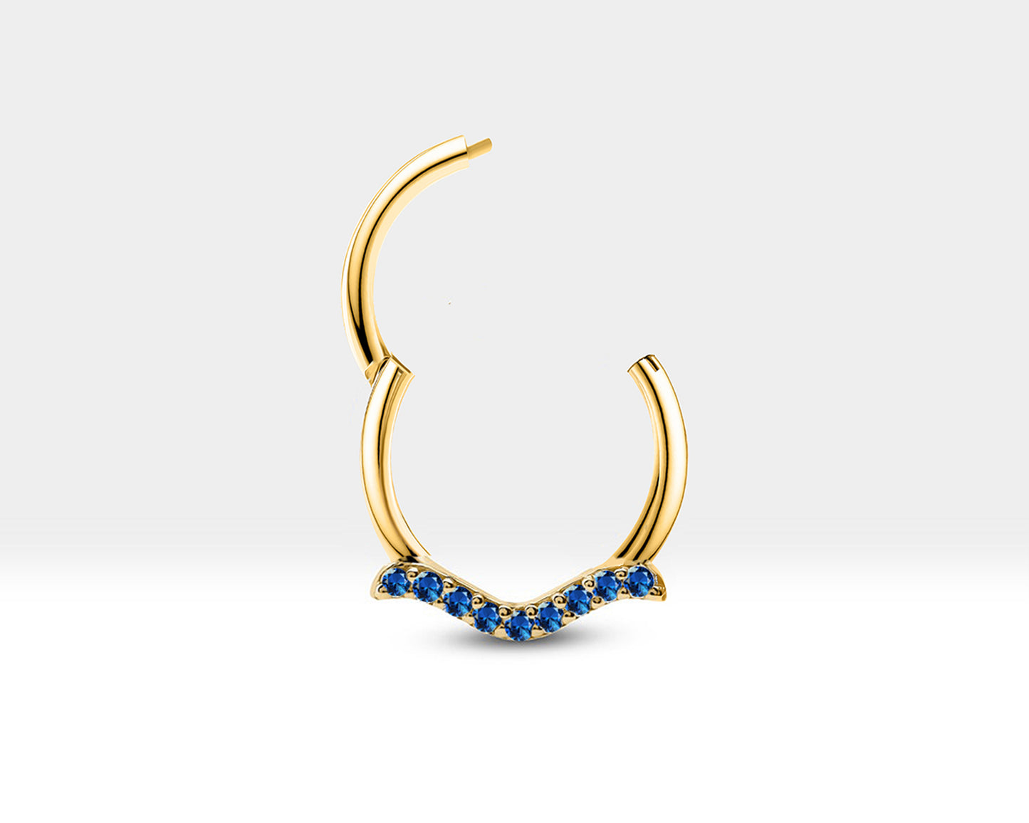 Cartilage Hoop with Sapphire Dove Shaped Piercing in 14K White Yellow Rose Solid Gold Helix Hoops 16G(1.2mm)
