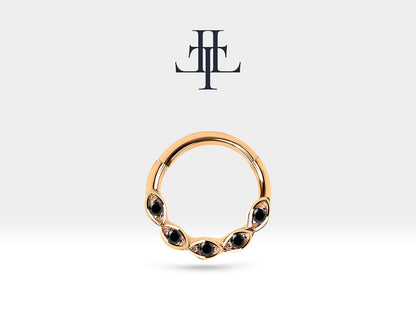 Cartilage Hoop Clicker-Five Pieces Round Cut Black Diamond Clicker-14K Yellow Solid Gold Clicker-18G