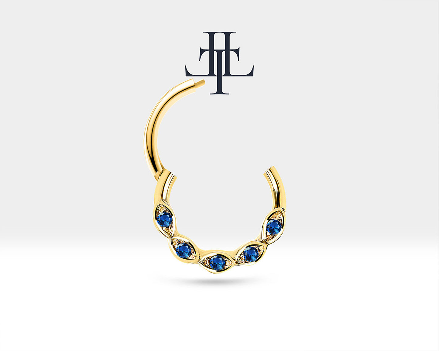 Cartilage Hoop Round Cut Sapphire Clicker Hoop in 14K Yellow White Rose Solid Gold,18G