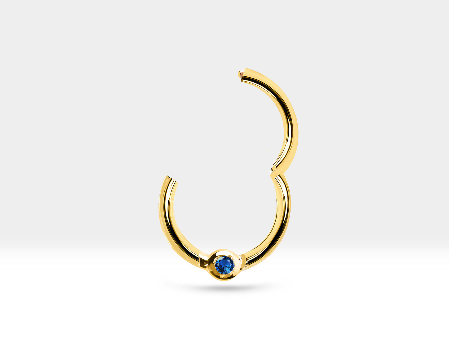 Cartilage Hoop with Round Cut Sapphire Clicker Single Earring in 14K Yellow Solid Gold 18G