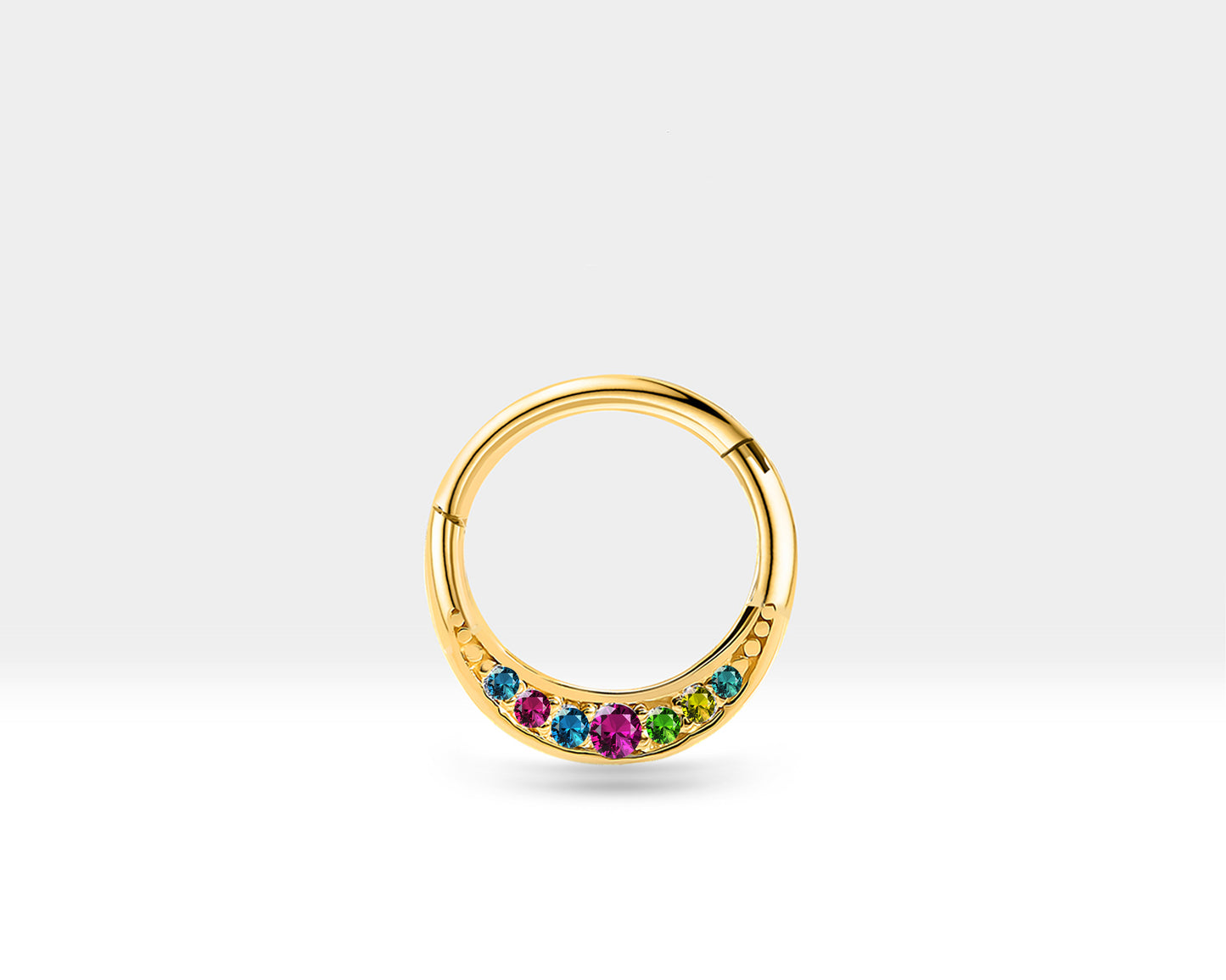 Cartilage Hoop Piercing with Mix Sapphire in 14K Yellow Solid Gold Helix Piercing 16G