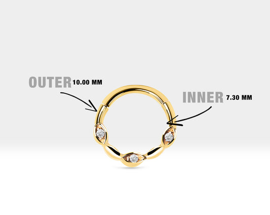 Cartilage Hoop Three Round Cut Natural Diamond Clicker Single Piercing in 14K Solid Gold Helix 18G