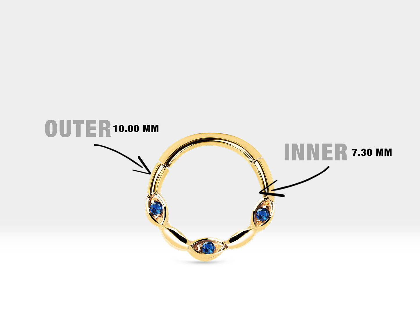 Cartilage Hoop with 3 Round Cut Sapphire Clicker Single Piercing in 14K Solid Gold 18G