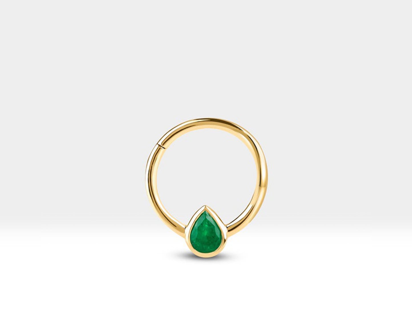 Cartilage Hoop, Pear Cut Emerald Clicker, Single Earring, 14K Solid  Gold,16G(1.2mm)