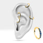 Hoop Clicker Piercing with Sapphire in 14K Solid Gold 16G Single Earring 12mm Outer