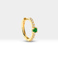 Huggies Earring, Round Cut Green Garnet and Diamond Hoop Earring ,14K Yellow Gold
