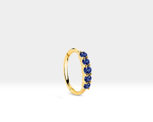 Cartilage Hoop Five Pieces Sapphire Design Single Earring, 14K Yellow Solid Gold