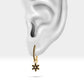 Huggie Hoop Earrings,Dangle Hoop Earrings,14K Yellow Solid Gold Star Design Black Diamond Earring