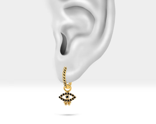 Diamond Dangle Earring,14K Yellow Solid Gold,Twisted Shank Earring,Minimalist Hoops
