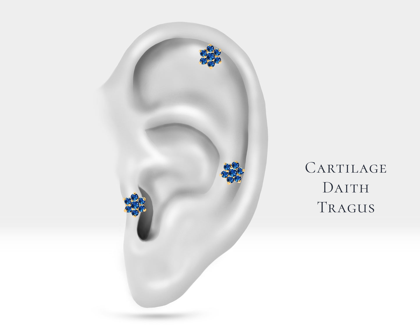 Cartilage Tragus Piercing Flower Design Cut Sapphire Piercing Single Earring