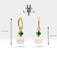 Pearl Earrings in 14K Yellow Solid Gold Earring with Pearl and Princess cut Emerald Huggies Hoop Earring for Wedding Jewelry | LE00078PE