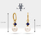 Pearl Earrings in 14K Yellow Solid Gold Earring with Pearl and Princess cut Sapphire Huggies Hoop Earring for Wedding Jewelry | LE00078PS