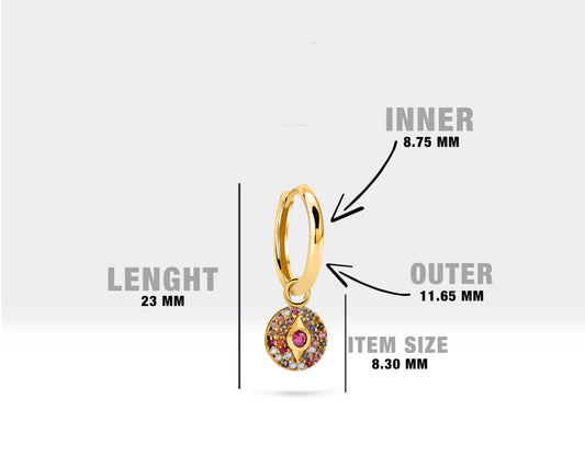 Hoop Earring,14K Yellow Solid Gold,Evil Eye Design Diamond&Sapphire Earring,Best Friend Gift
