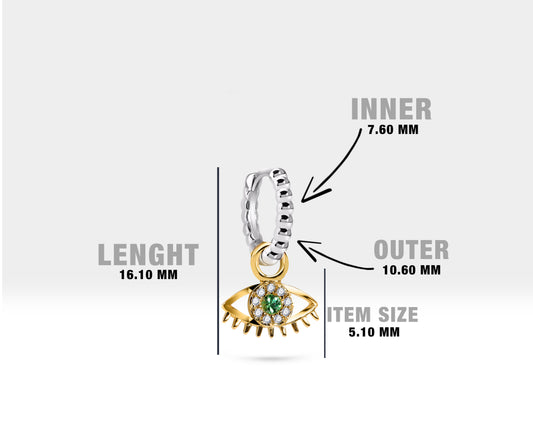 Evil Eye Earrings,Diamond-Green Garnet Dangle Earring,14K Yellow Solid Gold,Beads Shank Earring