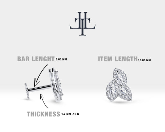 Cartilage Diamond Piercing Trio Marquise Diamond Daith Piercing 14K Yellow Solid Gold 16G(1.2mm)