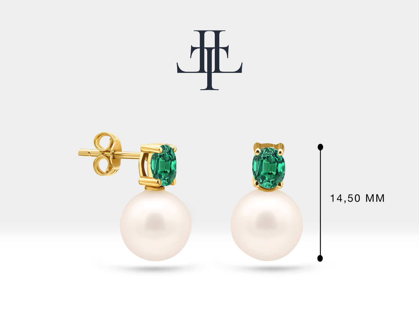 Pearl Earrings with Oval Cut Emerald Earring in 14K Solid Gold Stud Earrings for Women Wedding Jewelry | LES00005PE