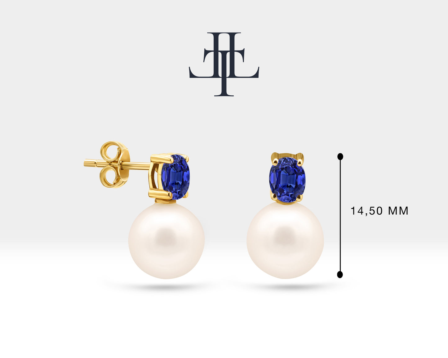 Pearl Earrings with Oval Cut Sapphire Earring in 14K Solid Gold Stud Earrings for Women Wedding Jewelry | LES00005PS